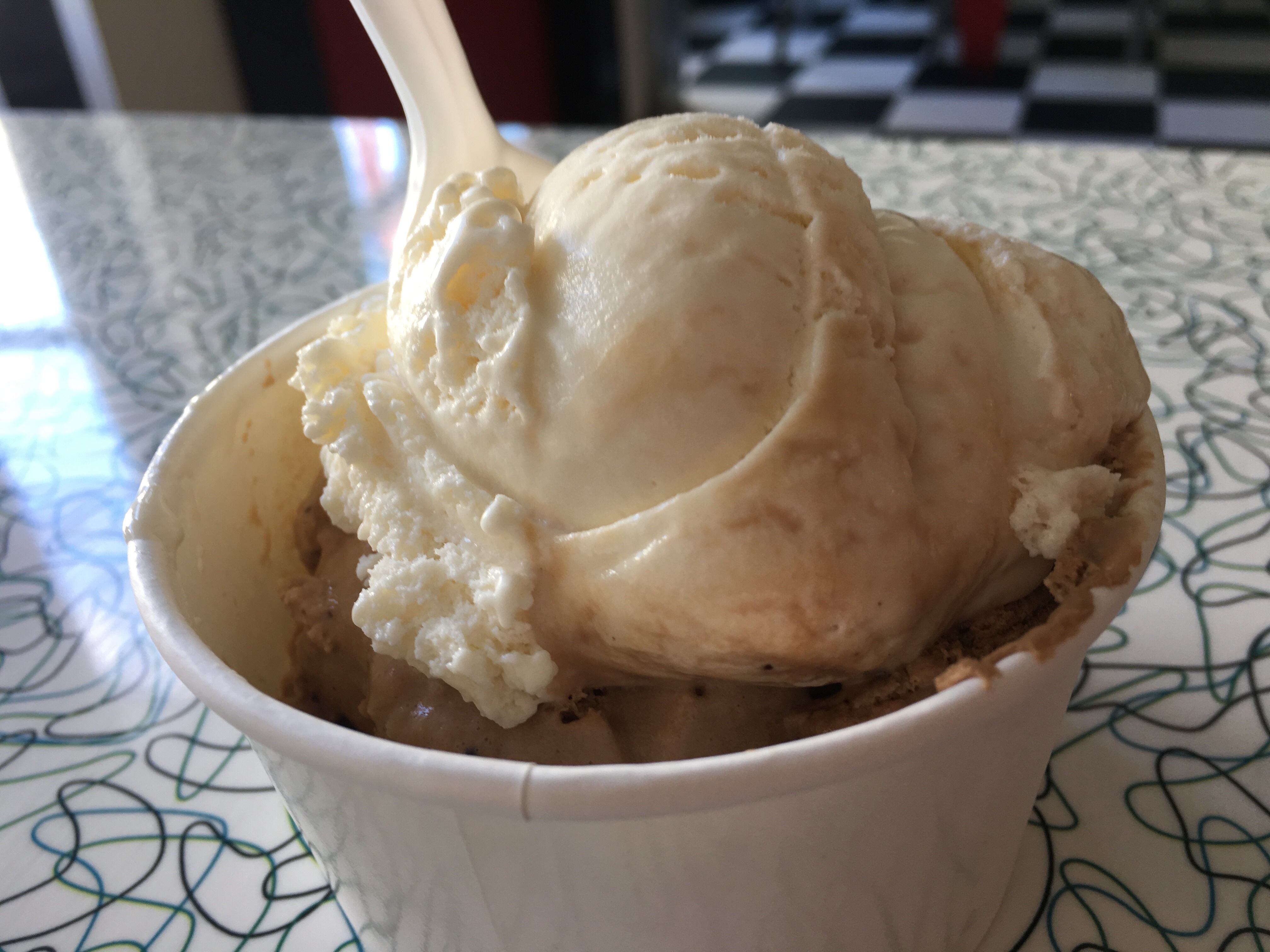 Scoops of ice cream in a paper cup